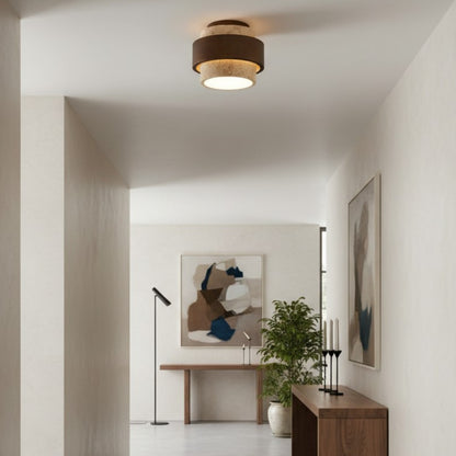 MokuStone Wabi Sabi Travertine Ceiling Lamp - Textured Stone Flush Mount Lighting for Home