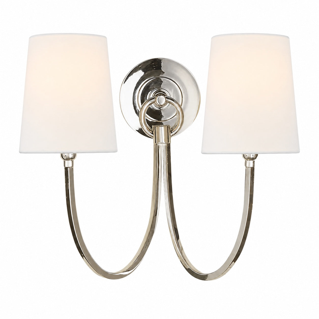 Roven Modern Double Wall Sconce with Curved Arms and Fabric Shades – Classic Accent Lighting for Bedroom