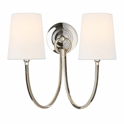 Roven Modern Double Wall Sconce with Curved Arms and Fabric Shades – Classic Accent Lighting for Bedroom