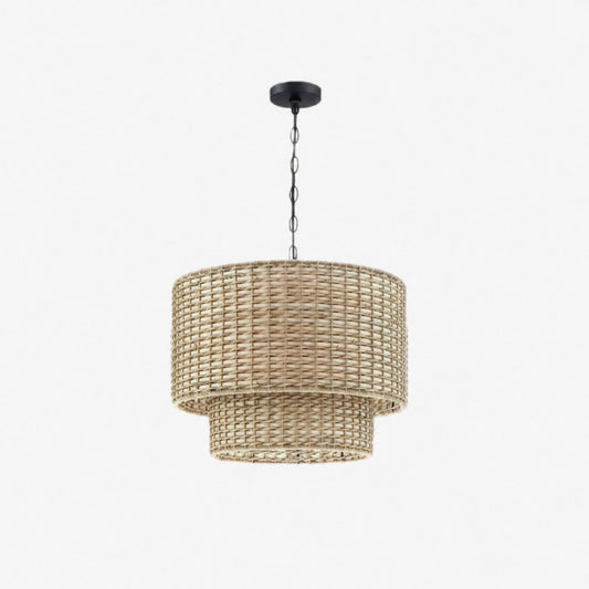 Rattanvo Dual Drum Rattan Pendant – Organic Texture for Dining Areas and Lobbies