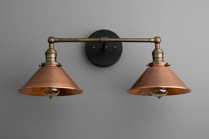 Conique Metal Industrial Wall Sconce with Dual Cone Shades - Vintage Metal Finish