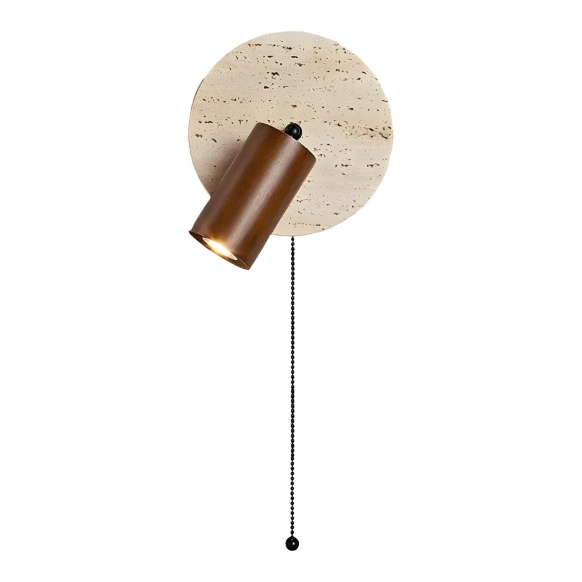 Zylinderförmige Wandleuchte aus Travertin im Wabi-Sabi-Stil mit Zugkettenschalter