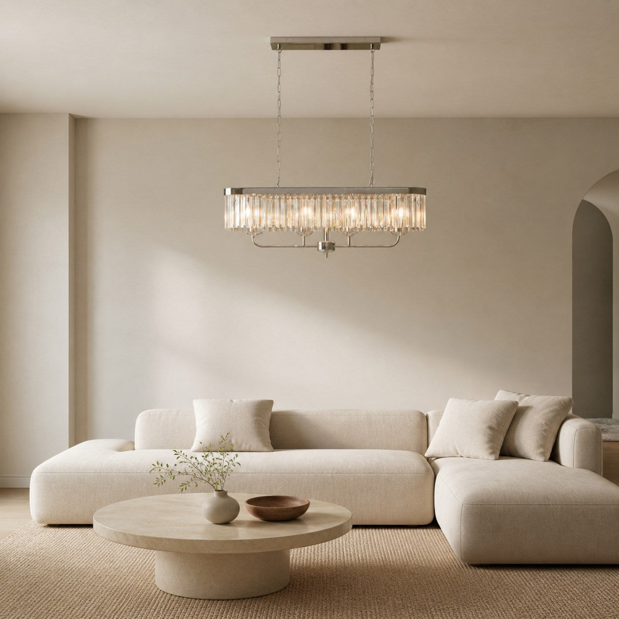 Beveline 4-Light Linear Ceiling Pendant With Cut Faceted Glass - Sleek Metal Frame For Dining