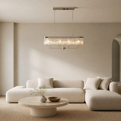 Beveline 4-Light Linear Ceiling Pendant With Cut Faceted Glass - Sleek Metal Frame For Dining