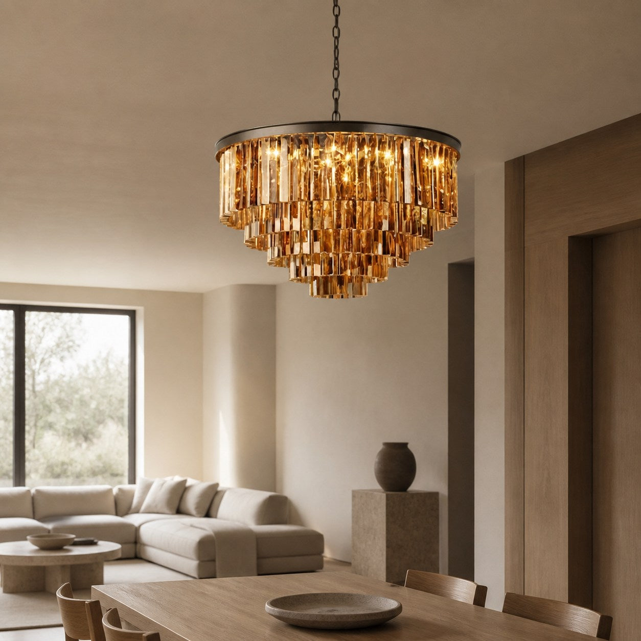 Aurevon Crystal Prism Metal Frame Modern Ceiling Chandelier for Home and Hotel