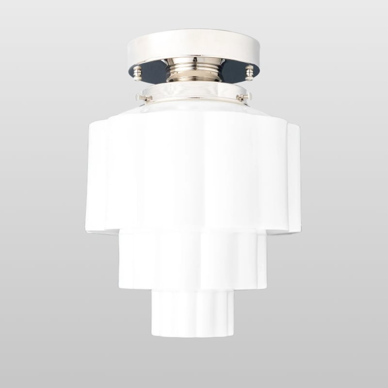 Geotower Glass Brass Ceiling Light – Art Deco Ribbed Globe Flush Mount