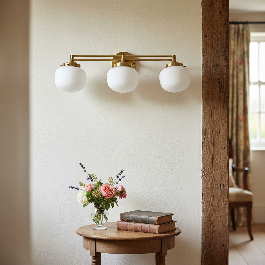 Opalume Glass Art Deco Vanity Light - Bathroom Wall Sconce with White Glass Shades