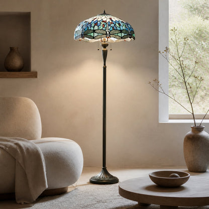 TiffStar Art Glass Floor Lamp with Ornamental Pattern Shade – Standing Light for Living Rooms