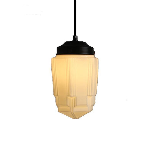 Art Deco Schulhaus Milchglas Pendelleuchte 1 Flammig