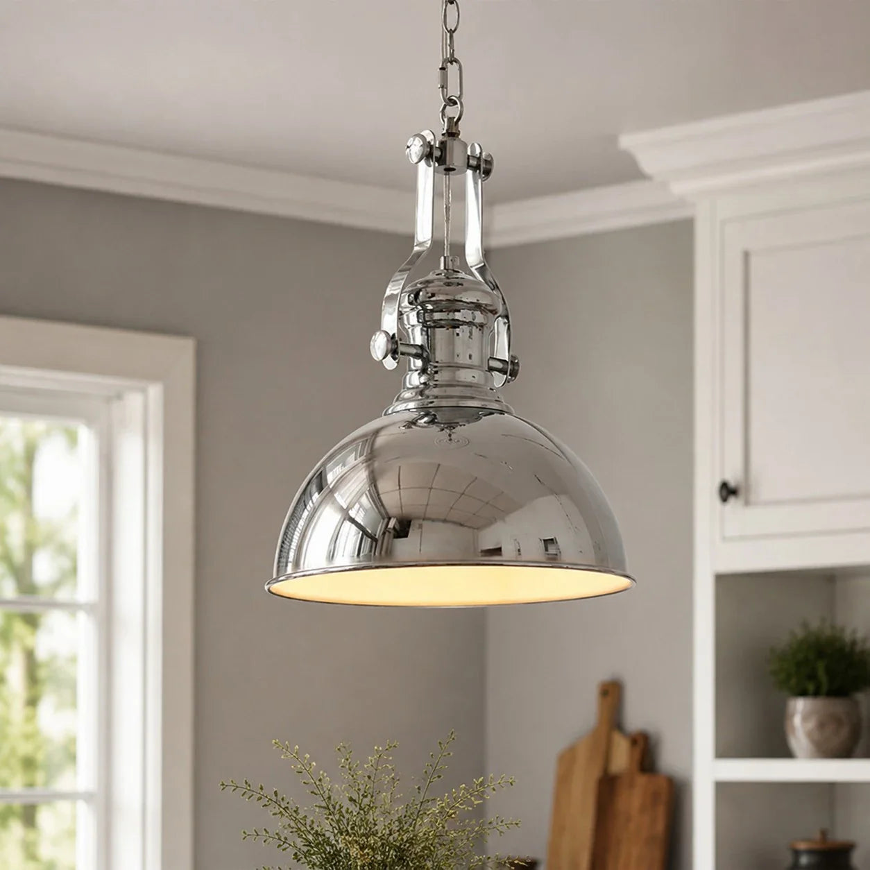 Bauhaus chrome dome pendant light