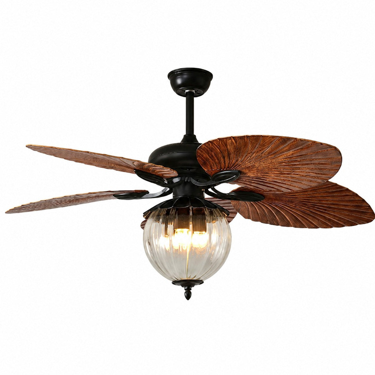 Konoha and Banana Leaf Wooden Ceiling Fan Light