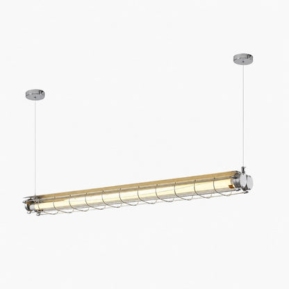 Kronleuchter aus Glas mit linearem Charakter, handgefertigt, klares Gusseisen, Metall, glatt, funkelnd
