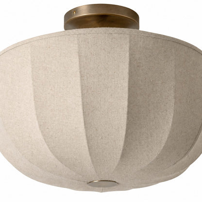 Loomis Flush Ceiling Lamp – Textured Linen Shade and Aged Brass Modern Ceiling Light for Living Rooms