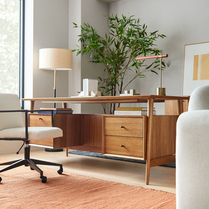 Moss Modern Linear Wood LED Table Lamp – Adjustable Swivel, USB Charging