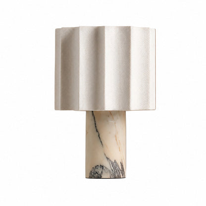Cavilon Table Lamp with Fan-Shaped Linen Shade - Stone Finishes Suitable for Living Rooms
