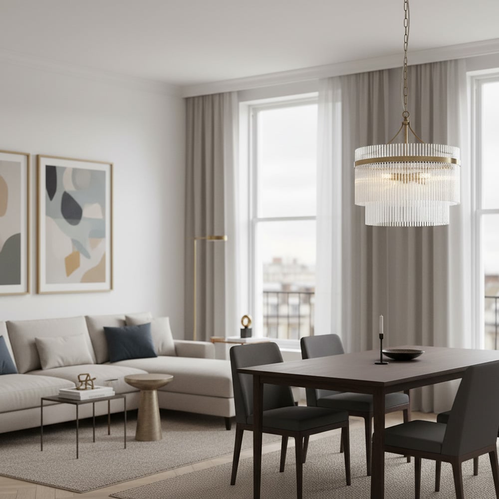 Elegant Glass Rods 3 Light Pendant Light - Vintage Brass Finish