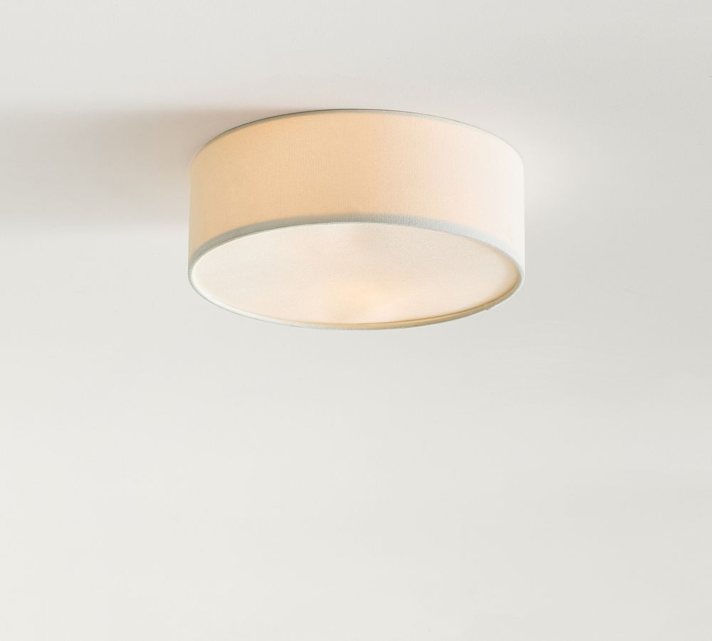 Dumora Linen Drum Ceiling Light - Flush Mount Iron Fixture with Fabric Shade