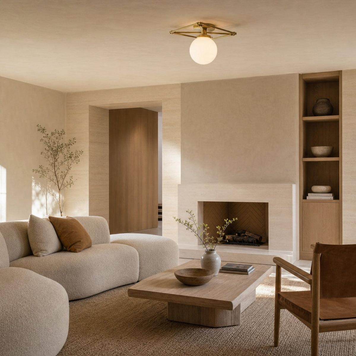 Glorica Glas-Deckenleuchte aus Messing mit geometrischem Design – mundgeblasenes Kugeldesign