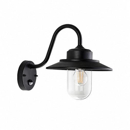 Trevanta Arched Arm Design Wall Light - Black Painted Sensor Lantern Style for Small Spaces