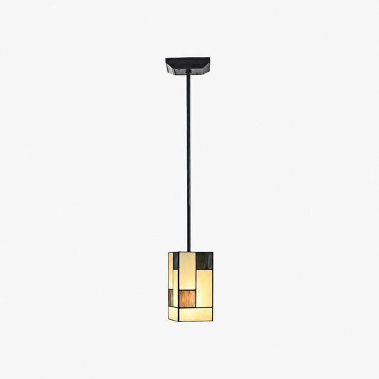 TF Manchester Art Deco Pendant Light – Geometric Stained-Glass Hanging Lamp for Living Room or Dining