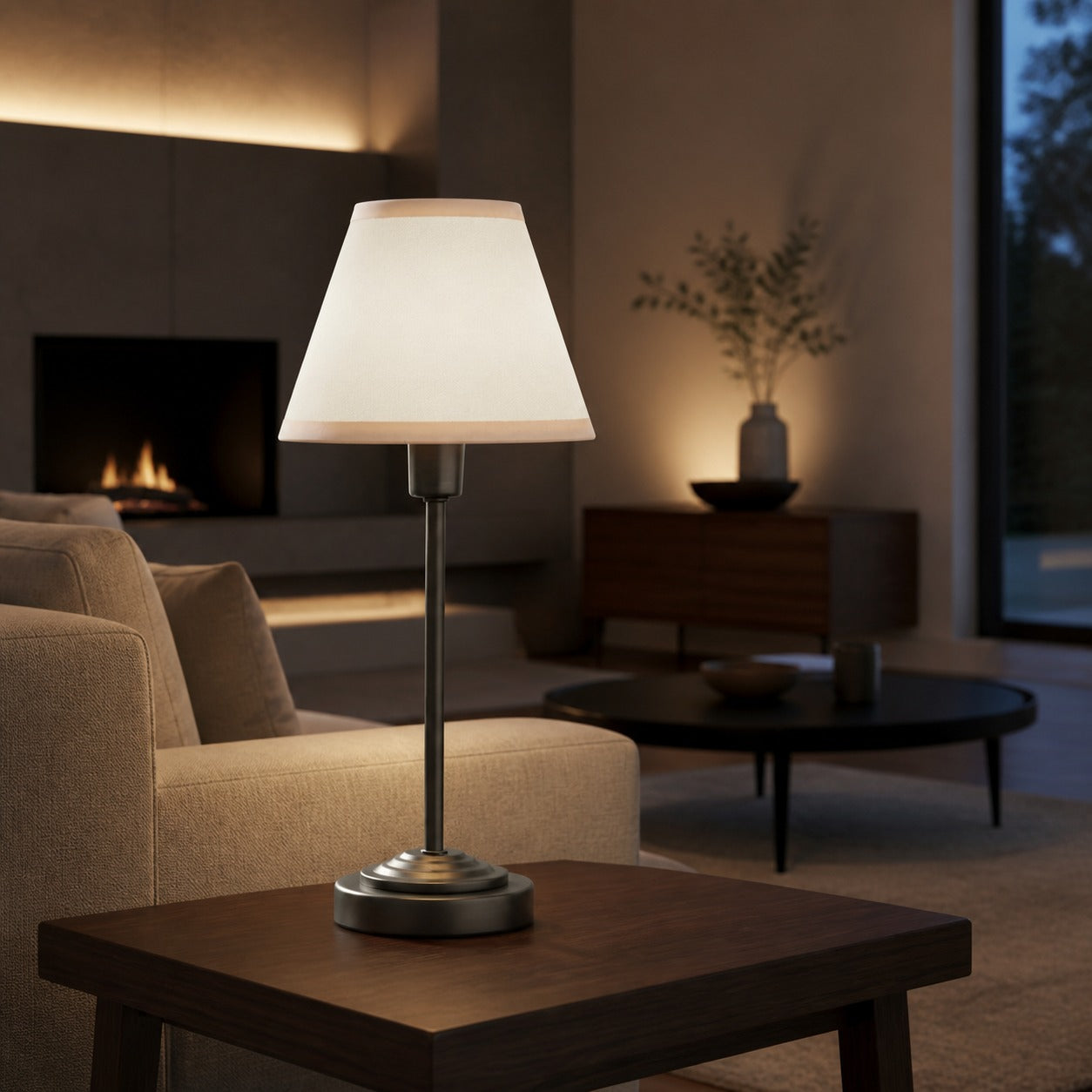Bronzuno Schreibtischlampe mit strukturiertem Stoffbezug – Moderne Leuchte mit Metallfuß für Büros oder Lounges