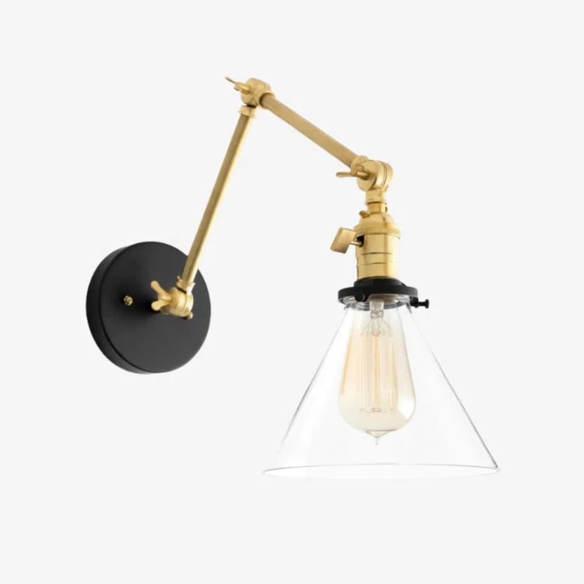 Conique Metal Industrial Wall Sconce with Adjustable Arm - Vintage Glass Cone Shade