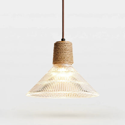 Rustic Woven Rope Glass Pendant Light Collection