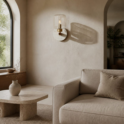 Korlisse Modern Marble Wall Light - Vintage Brass & Clear Glass Accent for Living Room and Hallway