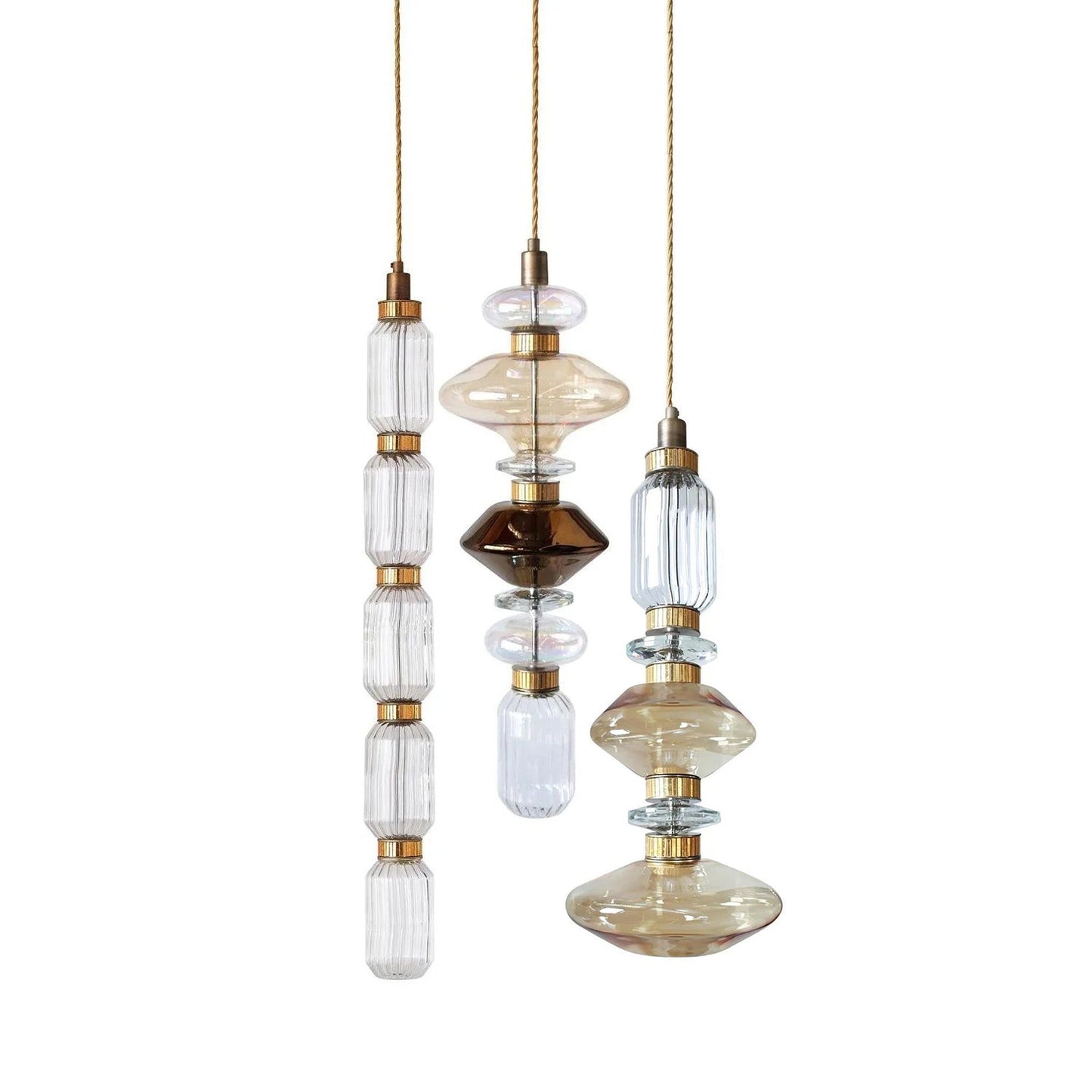 Minimalistische Ballett-Pendelleuchte - Eisen-Metall-Glas-Gold-Bernstein-Innenbeleuchtung
