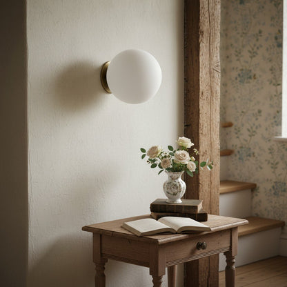 Glorica Glass Brass Wall Sconce - Frosted Globe Classic Light For Warm Ambiance