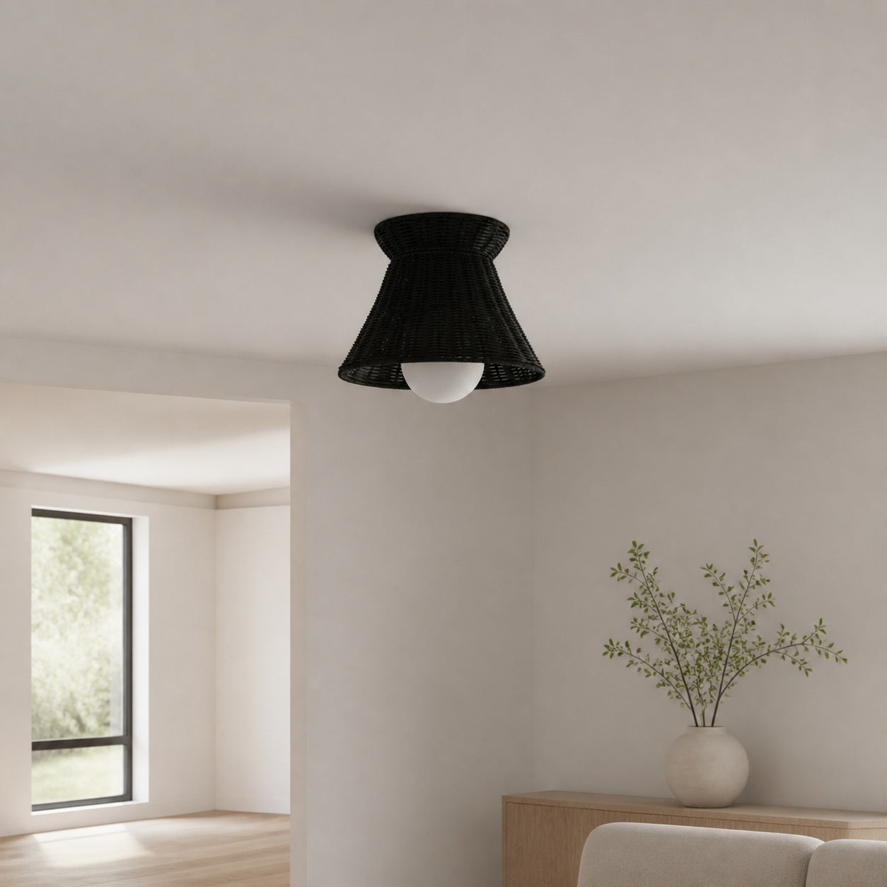 Wickara Woven Organic Silhouette Ceiling Light - Rattan Boho Style for Living Room