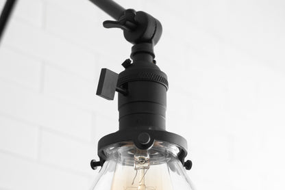 Conique Metal Industrial Wall Sconce with Adjustable Arm - Vintage Glass Cone Shade