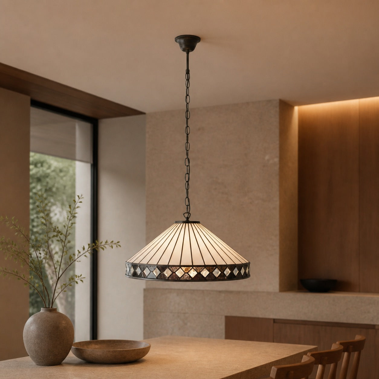 TF Fargo Pendant Light - Tiffany Style Lighting with an Art Deco Shade and Adjustable Chain