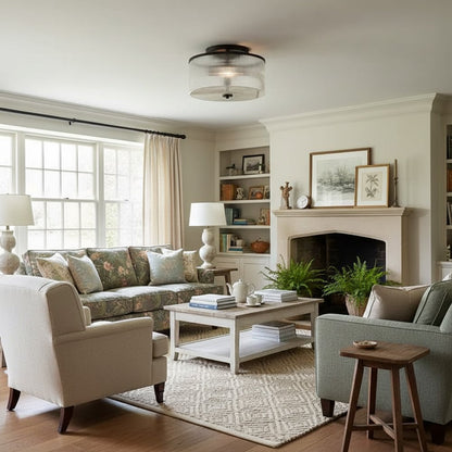 Drum Ribbed Glass Ceiling Lamp - Vintage Farmhouse Flush Mount