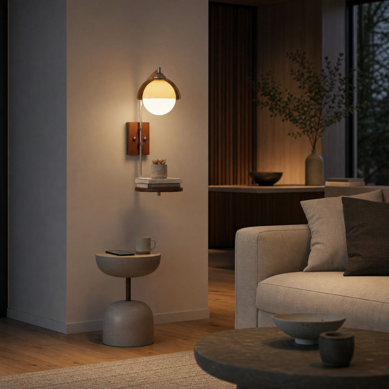 Afterglow Modern Sunset Wall Lamp – Dual Glass Shade Design with Wood-Texture Base