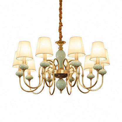 Altoris Series Branch Chandelier with Fabric Shades – Brass Ceramic Chandelier for Living Room