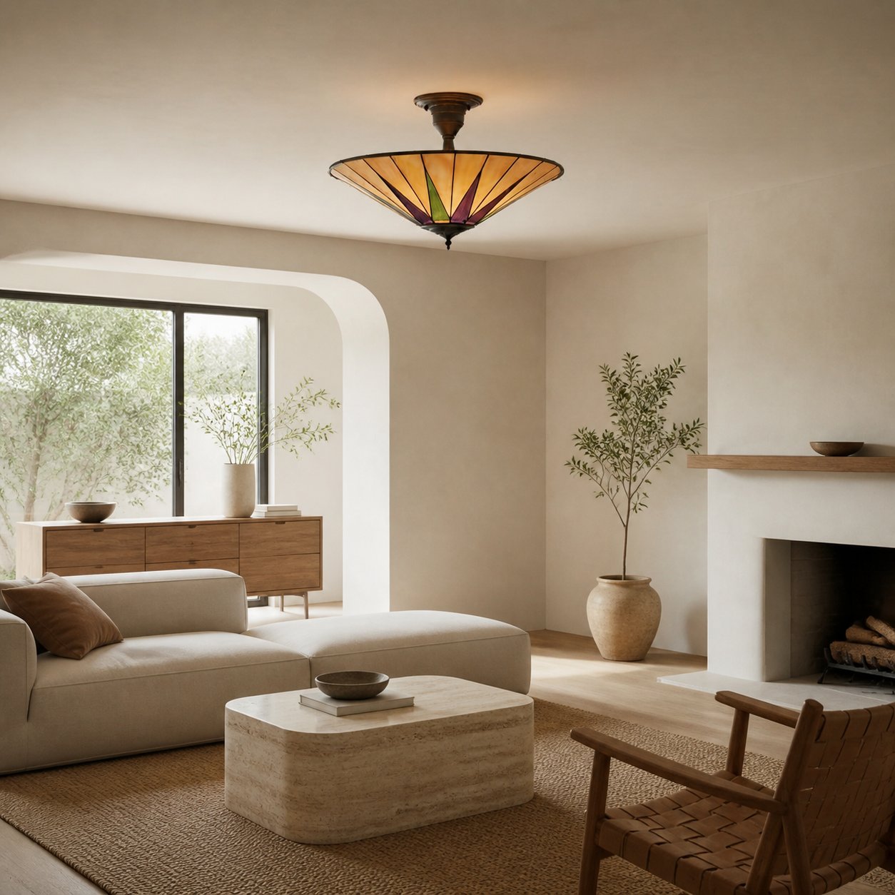 TF Dark Star Tiffany Ceiling Lamp – Stained Glass Star Design for Dining or Hall