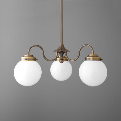Glorica Glass Vintage Globe Chandelier - Brass 3-Light Frosted Glass Hanging Fixture