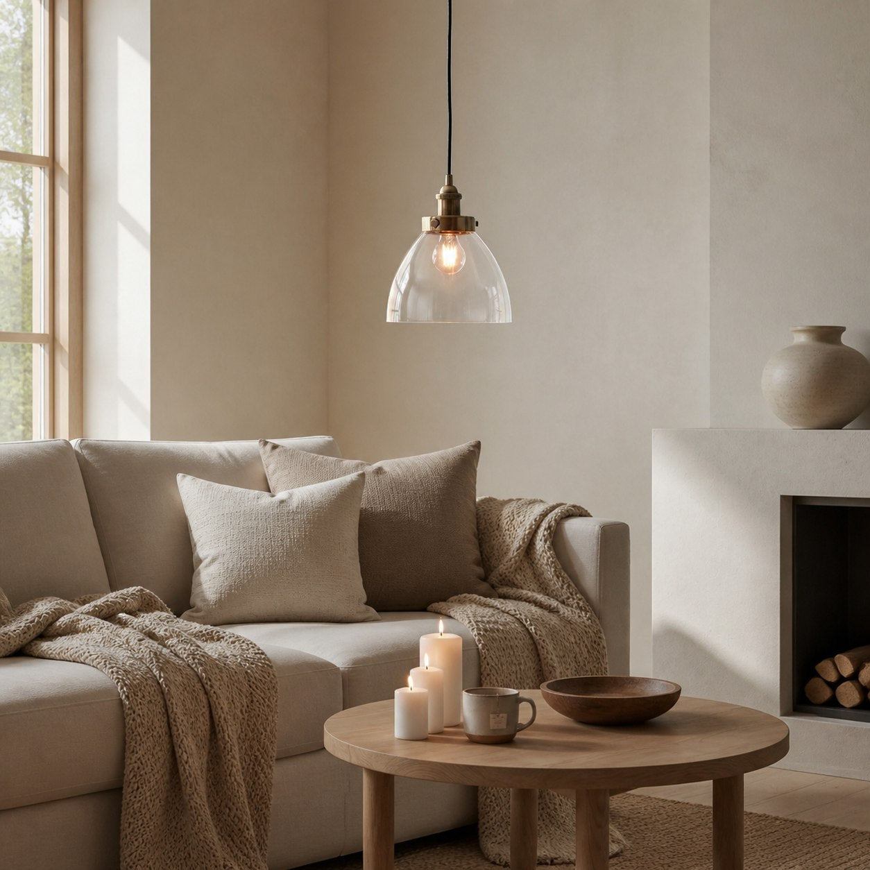 Novera Art Deco Kuppel-Hängeleuchte mit verstellbarer Höhe und Glasschirm - Wohnzimmer