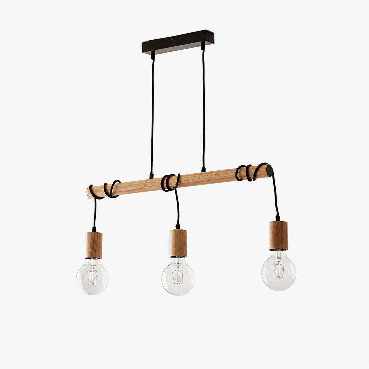 Virell Adjustable Linear Ceiling Light – 3‑Bulb Wooden and Metal Design for Kitchen Island or Office