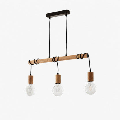 Virell Adjustable Linear Ceiling Light – 3‑Bulb Wooden and Metal Design for Kitchen Island or Office