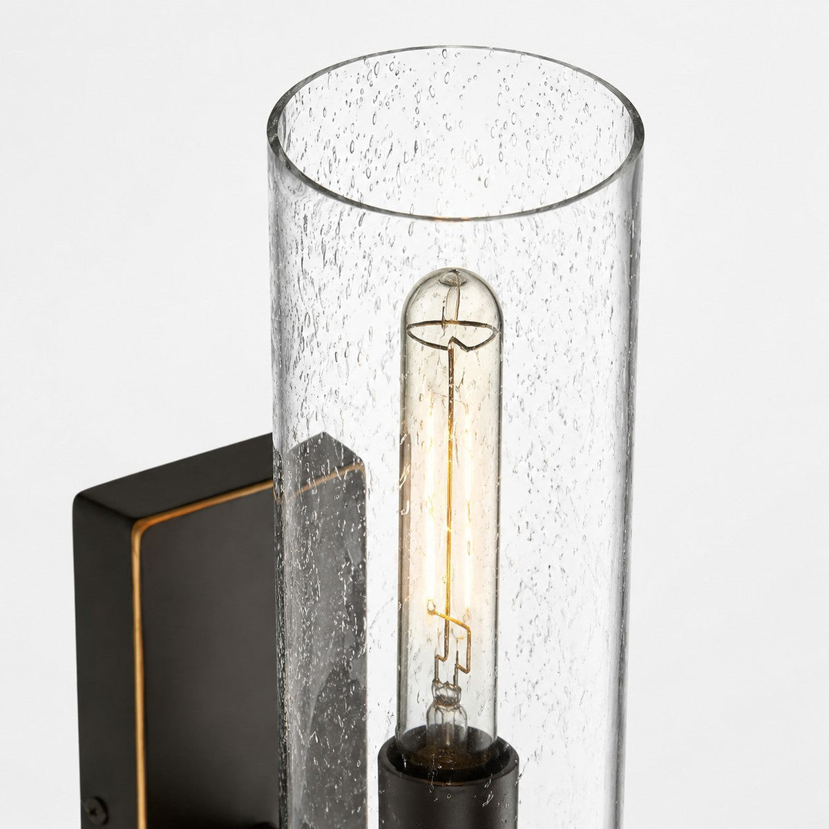 Close view of seeded clear glass shade