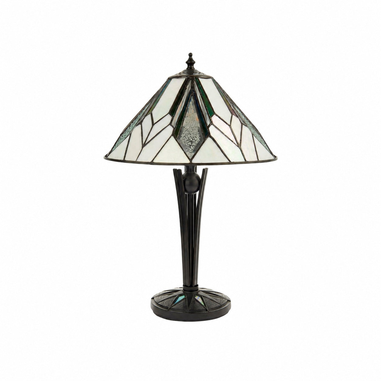 TF Astoria Art Deco Tischleuchte aus Buntglas – Facettierter und irisierender Schirm für Schlaf- oder Wohnzimmer