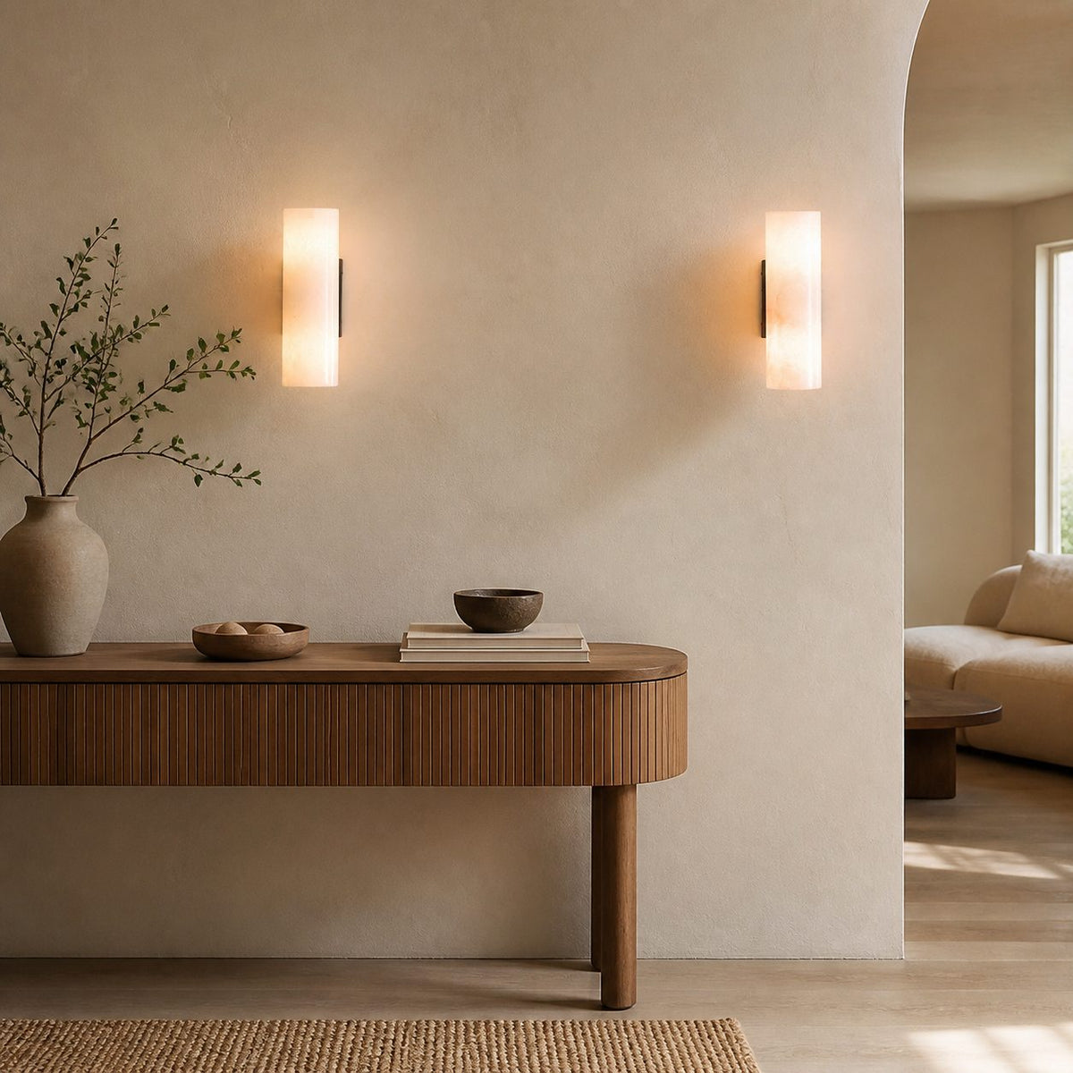 Wolvina Natural Marble Tube Sconce with Sleek Metal Details