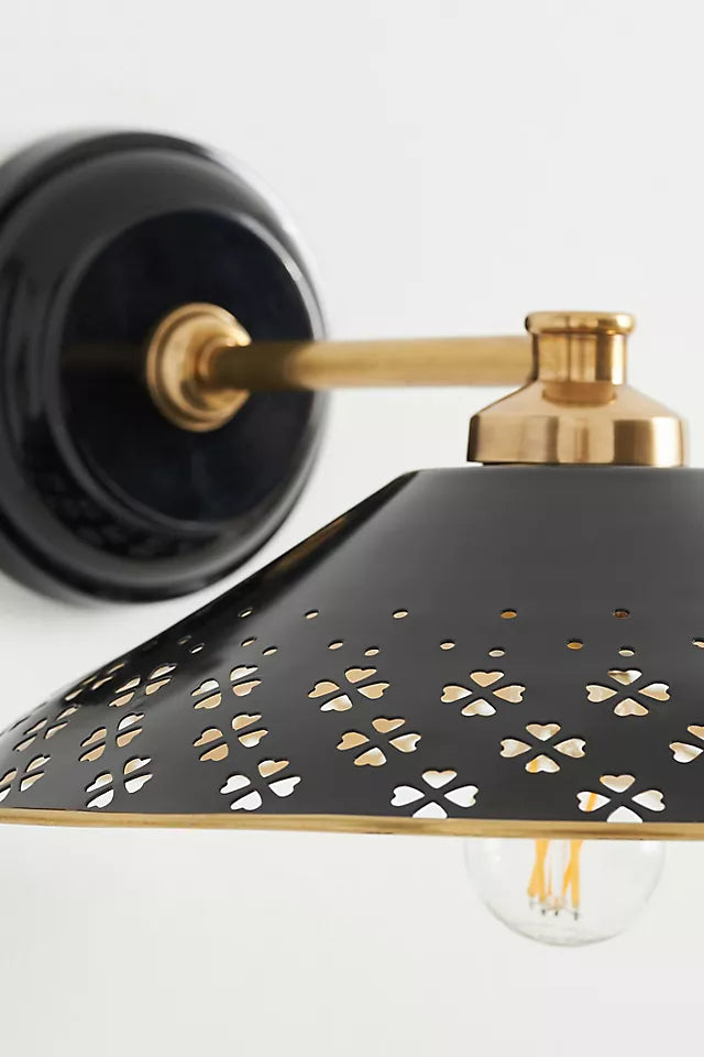 Auriglow Modern Perforated Wall Sconce – Brass Accent Light for Bedroom or Hallway