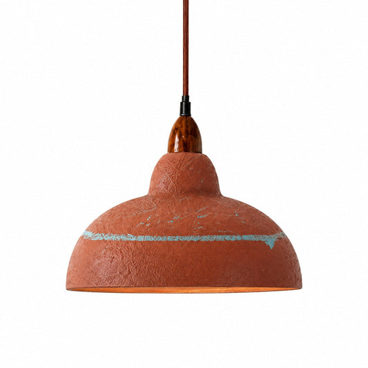 Terracotta resin pendant light on white background