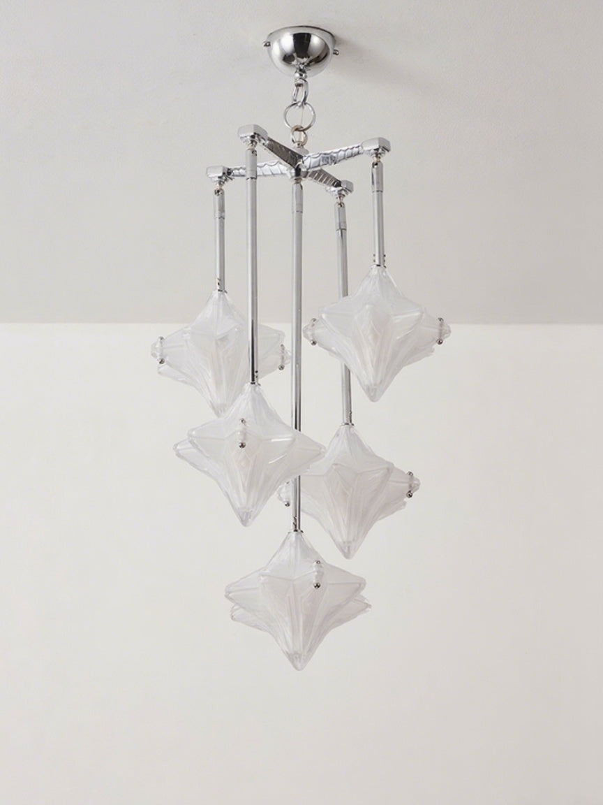 Art Deco Astris Star Chandelier – Frosted Glass Deco Fixture for Dining Room