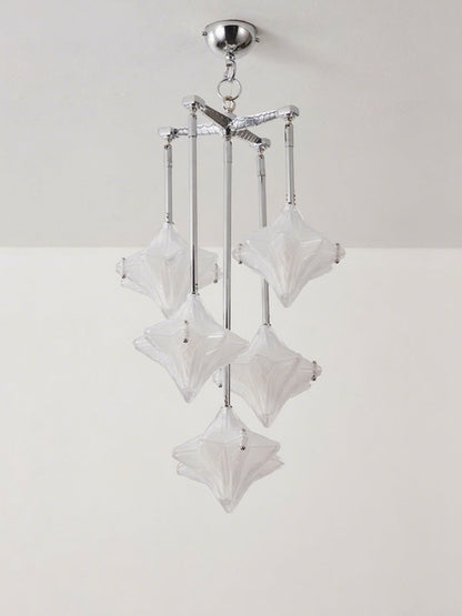 Art Deco Astris Star Chandelier – Frosted Glass Deco Fixture for Dining Room