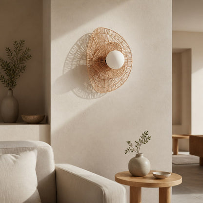 Florevian Woven Wall Sconce – Two Tier Jute Wall Sconce for Living or Bedroom