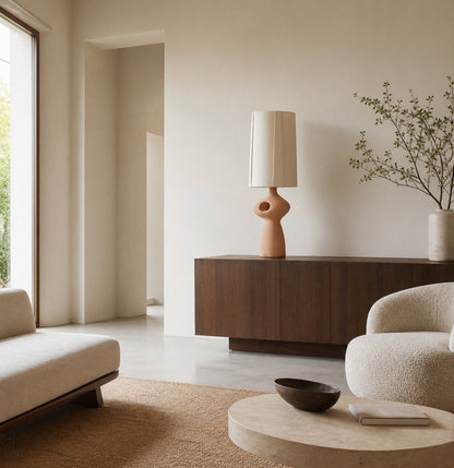 Pryssa Ceramic Table Lamp with Ivory Linen Shade -  Artistic Lighting for Living Room or Bedroom